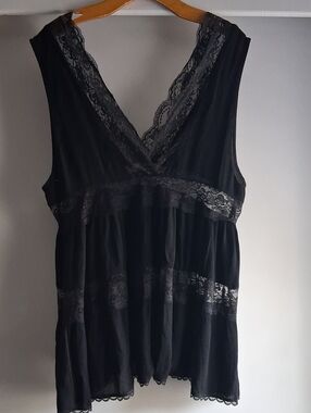 Y2k Lace Trim Babydoll Tank Top Blouse Black Medium Whimsygoth